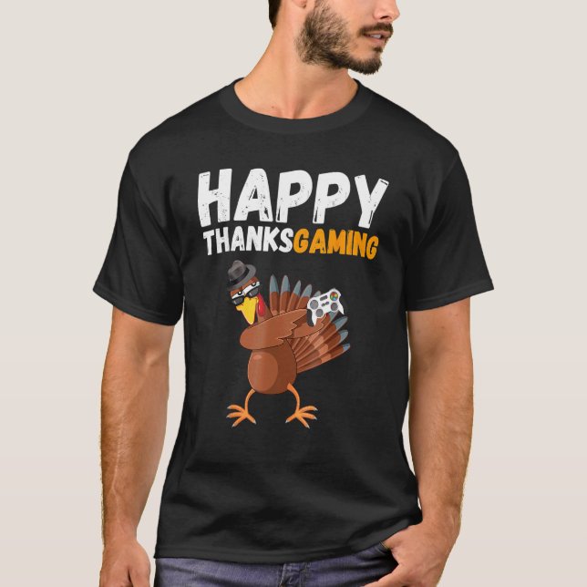 Camiseta Thanksgiving Video Game Dabbing Turkey Pilgrim Boy (Anverso)