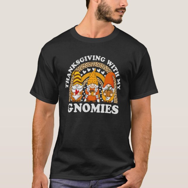 Camiseta Thanksgiving With My Gnomies Autumn Gnomes Leopard (Anverso)