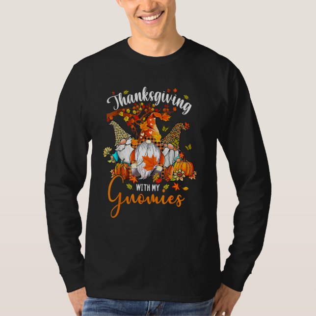 Camiseta Thanksgiving With My Gnomies Leopard Pumpkin Autum (Anverso)