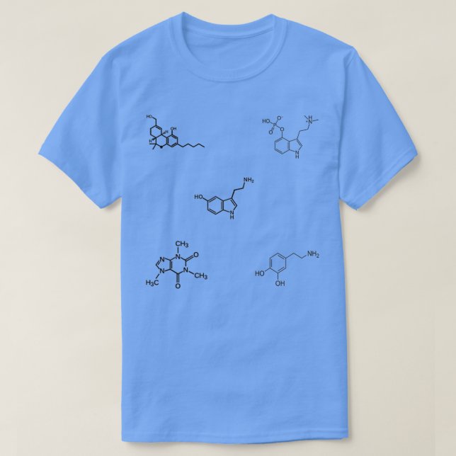 Camiseta THC Psilocybin Caffeine Serotonina Dopamina Molécu (Diseño del anverso)