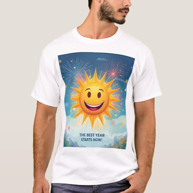 Camiseta The Best Year Starts Now! Smiling Sun & Fireworks  (Anverso)