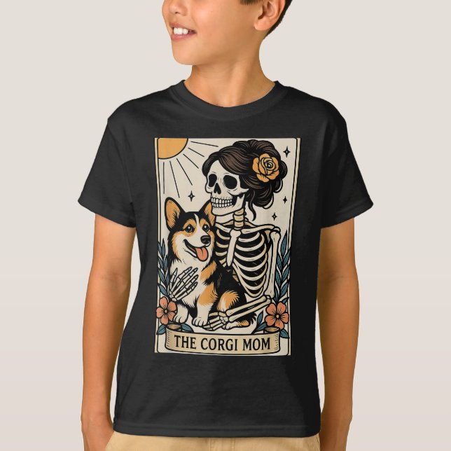 Camiseta The Corgi Mom Tarot Card Skeleton Gothic Dog  (Anverso)
