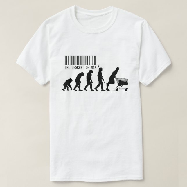 Camiseta The Descent of Man Funny Evolution Parody Shopping (Diseño del anverso)