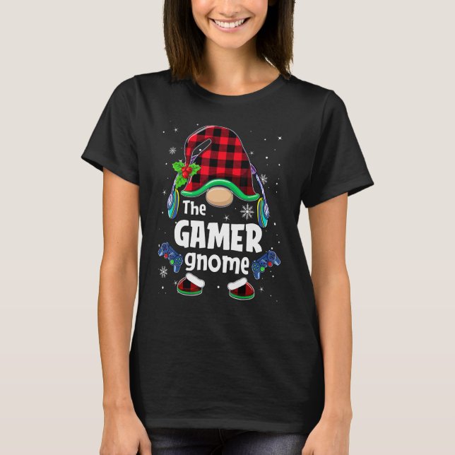 Camiseta The Gamer Gnome Buffalo Plaid Christmas Matching F (Anverso)