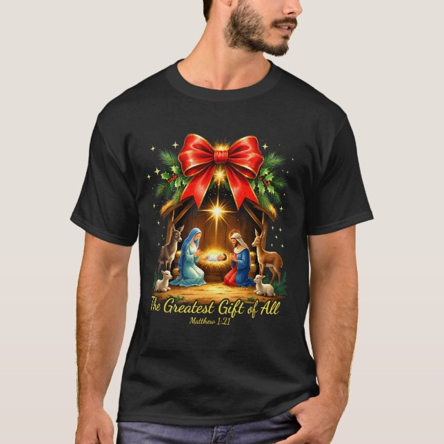 Camiseta The Greatest Gift Of All Nativity Christian Christ (Anverso)