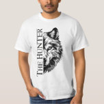 Camiseta The Hunter Wolf Unisex T-Shirt – Mens<br><div class="desc">Unleash your wild spirit with this bold “The Hunter” wolf graphic t-shirt. Featuring a powerful wolf illustration combined with strong vertical typography, this design represents strength, instinct, and fearless attitude. The detailed wolf artwork creates a striking look while the clean typography adds a modern streetwear feel. Perfect for both men...</div>