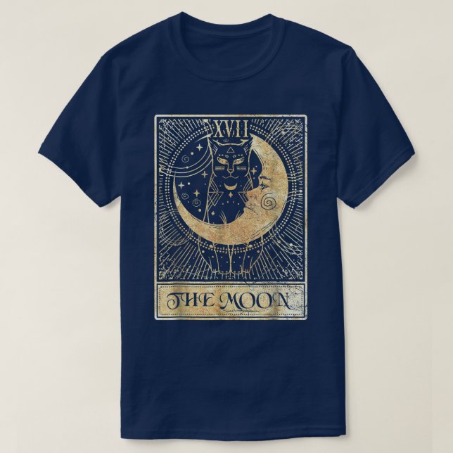 Camiseta The Moon Tarot Card Crescent Cat Night Halloween C (Diseño del anverso)