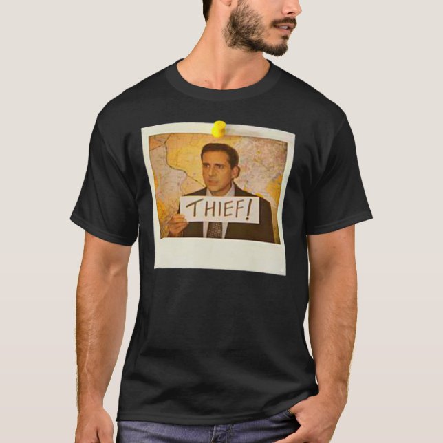 Camiseta The Office - Michael Scott Funny Thief Photo - Gra (Anverso)