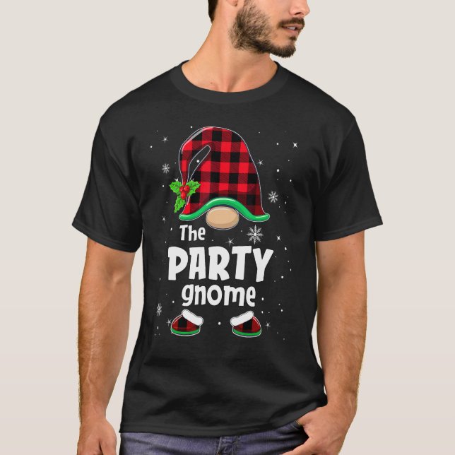 Camiseta The Party Gnome Buffalo Plaid Christmas Matching F (Anverso)