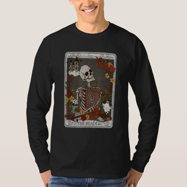 Camiseta The Reader Tarot Card Bookish Skeleton Librarian B (Anverso)