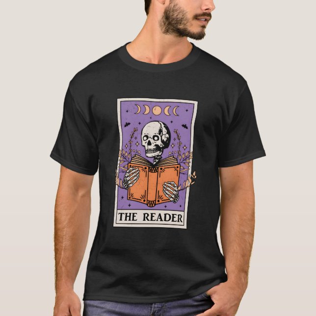 Camiseta The Reader Tarot Card Skeleton Reading Book Bookis (Anverso)