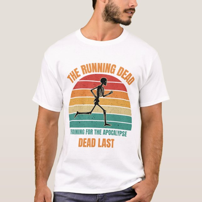 Camiseta The Running Dead - Funny Skeleton Running Dad Retr (Anverso)