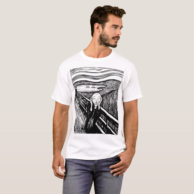 Camiseta The Scream by Edvard Munch – Black Line Art  (Anverso completo)