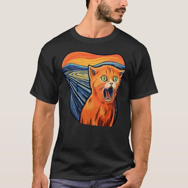 Camiseta The scream with cat art screaming cat (Anverso)