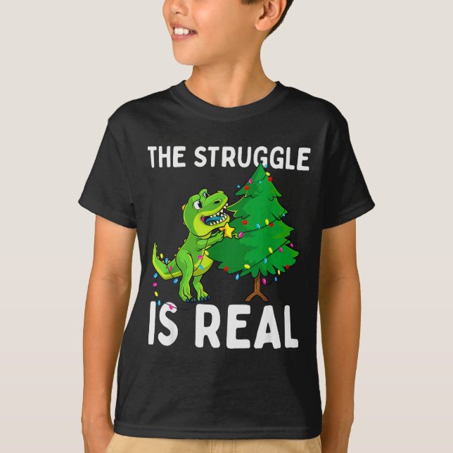 Camiseta The Struggle Is Real Dinosaur &amp; X-mas Tree Chr (Anverso)