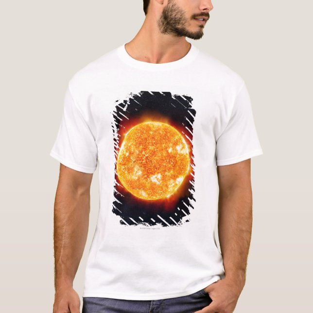 Camiseta The Sun que muestra llamaradas solares contra una (Anverso)
