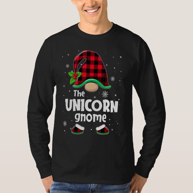 Camiseta The Unicorn Gnome Buffalo Plaid Christmas Matching (Anverso)
