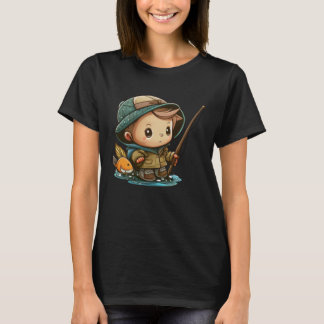 Camiseta The Young Angler Cute Little Boy with Fishing Pole