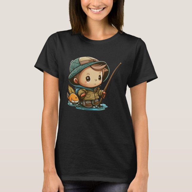 Camiseta The Young Angler Cute Little Boy with Fishing Pole (Anverso)