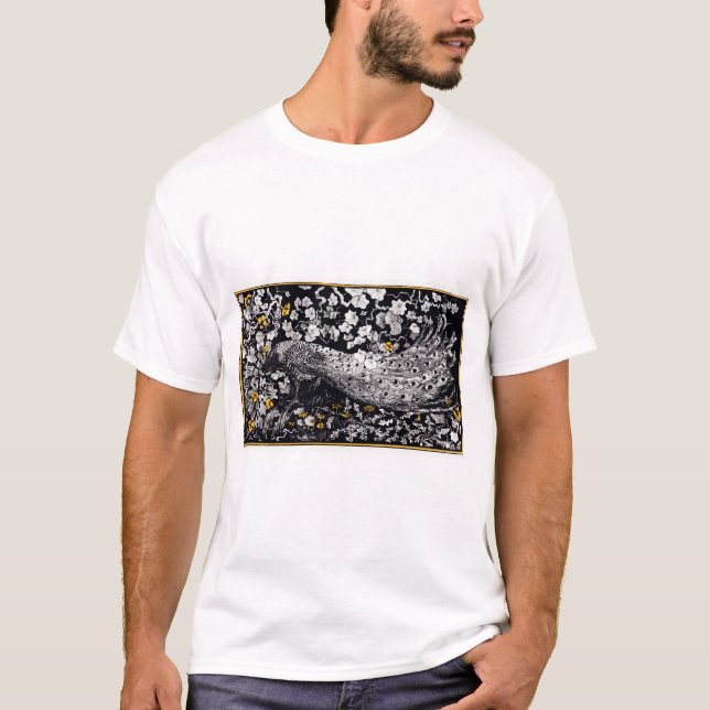 Camiseta Theo Van Hoytema Retro Peacock Clip Art Negro y (Anverso)