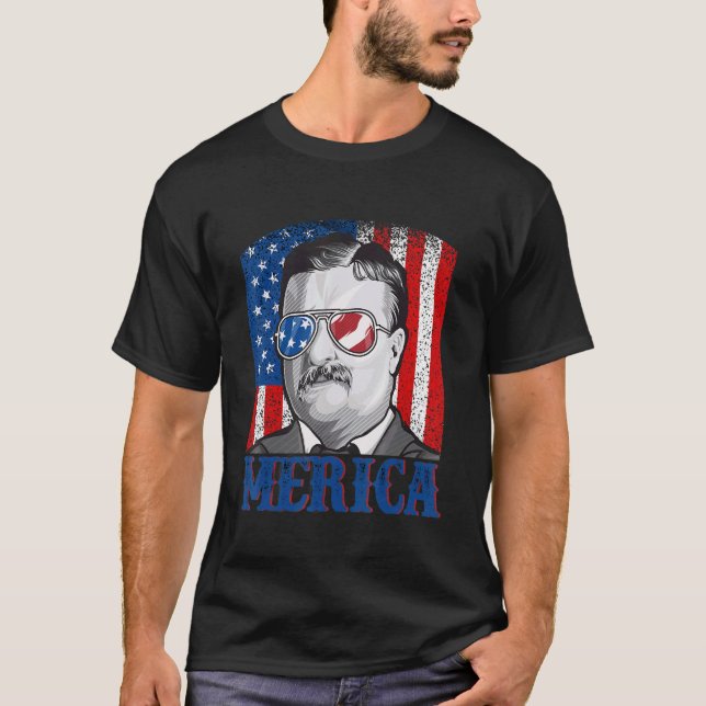 Camiseta Theodore Roosevelt 4 De Julio Hombres Bandera Esta (Anverso)