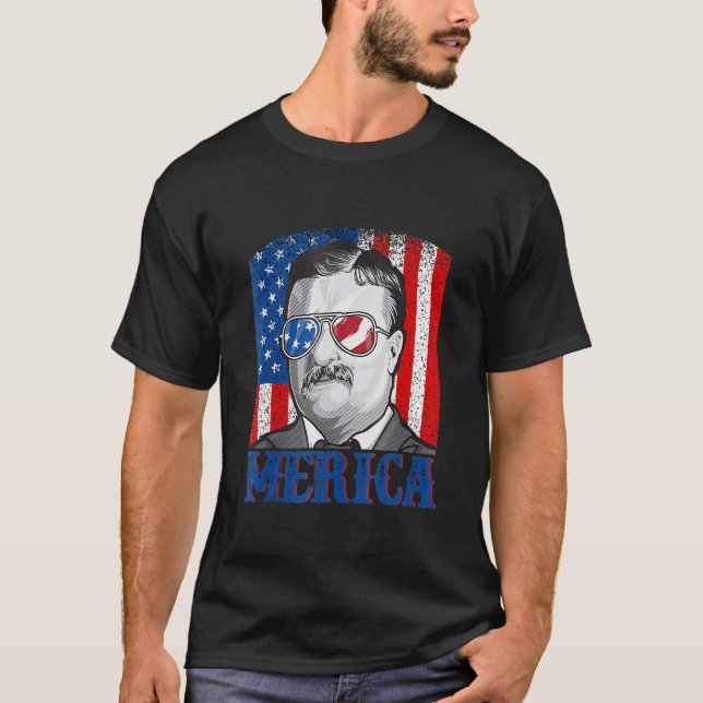 Camiseta Theodore Roosevelt 4 De Julio Hombres Bandera Esta (Anverso)
