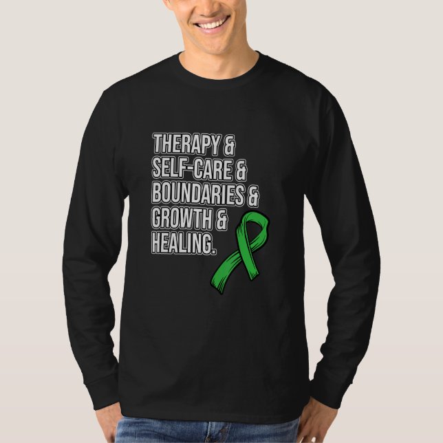 Camiseta Therapy Self Care Mental Health Awareness Green Gr (Anverso)