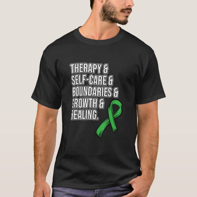 Camiseta Therapy Self Care Mental Health Awareness Green Gr (Anverso)
