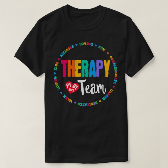 Camiseta Therapy Team PT, OT, Adapted PE Squad Occupational (Diseño del anverso)