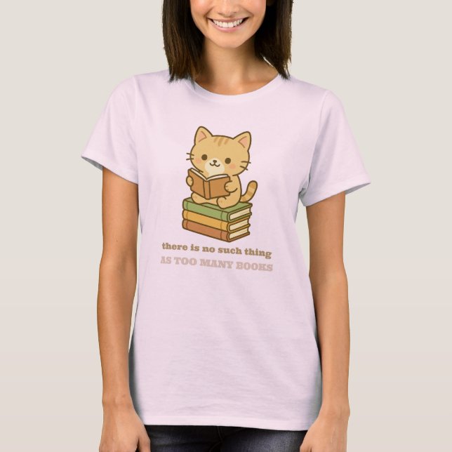 Camiseta There is no such thing as too many books cat (Anverso)