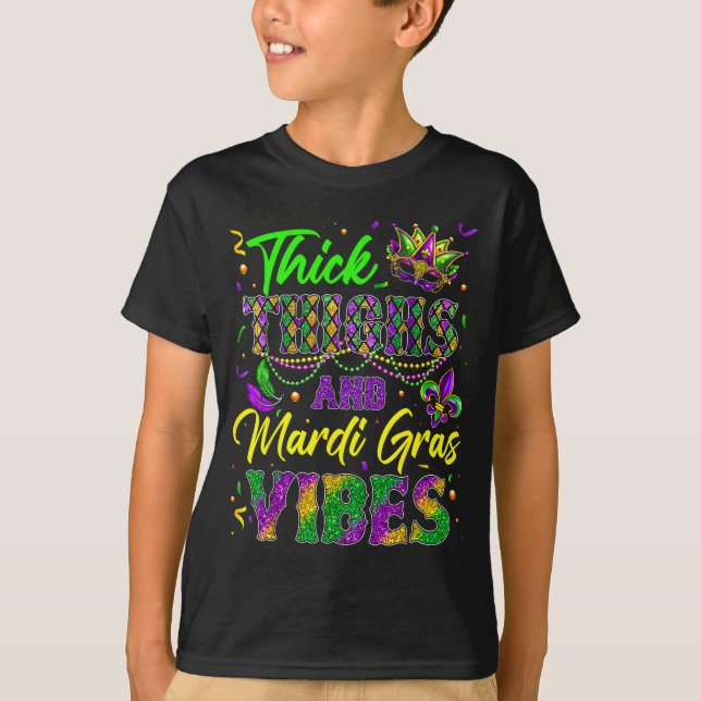 Camiseta Thick Thighs And Mardi Gras Vibes Mask Beads Men W (Anverso)