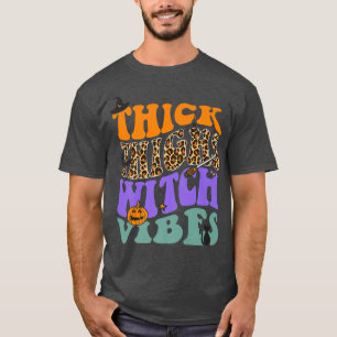 Camiseta Thick Thighs Witch Vibes Leopard Pumpkin Gorra de 