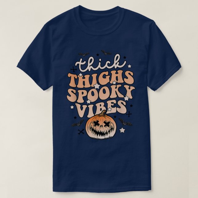 Camiseta Thick Thighy Spooky Vibes Halloween Pumpkin Boo Gh (Diseño del anverso)