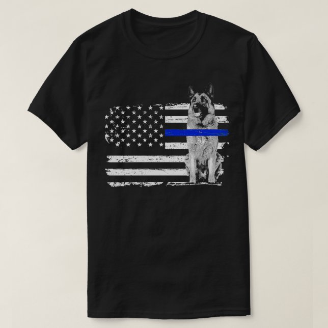 Camiseta Thin Blue Line Flag German Shepherd K9 Police Desi (Diseño del anverso)