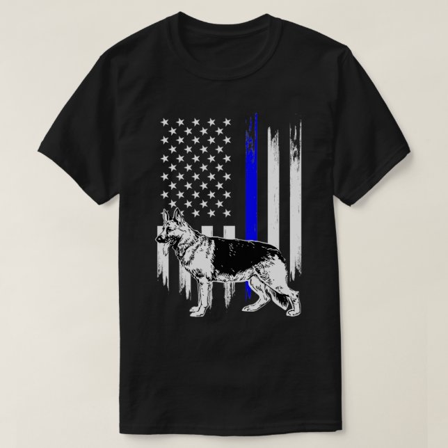 Camiseta Thin Blue Line Flag K9 German Shepherd Police Dog  (Diseño del anverso)