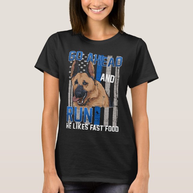 Camiseta Thin Blue Line Flag Police Dog German Shepherd K 9 (Anverso)