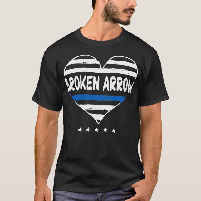 Camiseta Thin Blue Line Heart Broken Arrow Police Officer O (Anverso)