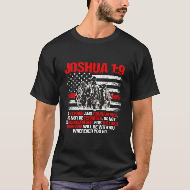 Camiseta Thin Red Line Firefighter Bible Verse Joshua 19 (Anverso)