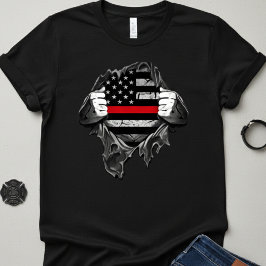 Camiseta  Thin Red Line Flag "Super Hero" Firefighter 