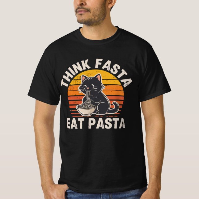 Camiseta Think Fasta Eat Pasta Shirt – Funny Cat Pasta Love (Anverso)
