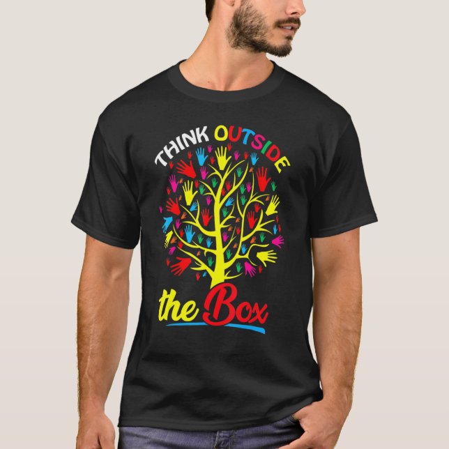 Camiseta Think Outside The Box Tree Hand Puzzle Autism Awar (Anverso)