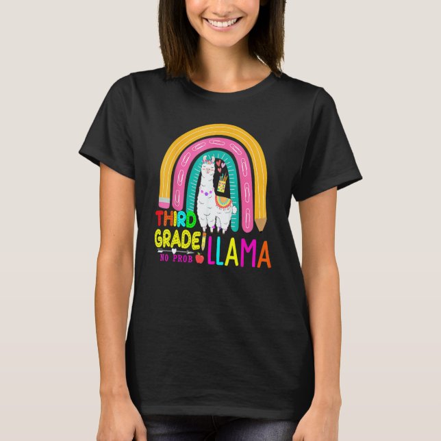 Camiseta Third Team 3rd Grade Teacher Rainbow No Prob Llama (Anverso)