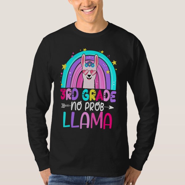 Camiseta Third Team 3rd Grade Teacher Rainbow No Prob Llama (Anverso)
