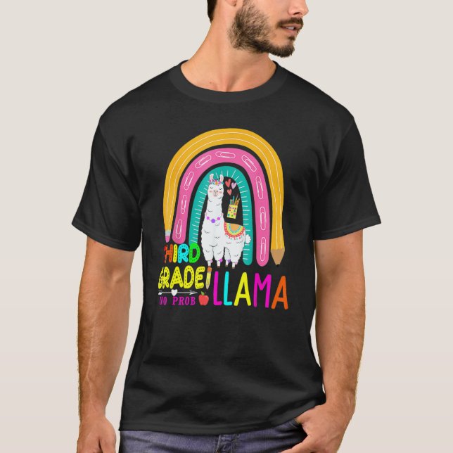Camiseta Third Team 3rd Grade Teacher Rainbow No Prob Llama (Anverso)