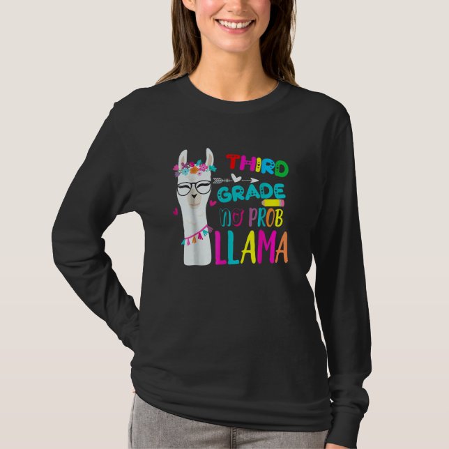 Camiseta Third Team 3rd Grade Teacher Rainbow No Prob Llama (Anverso)