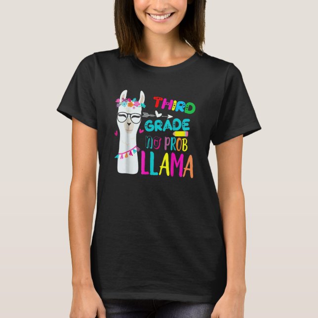 Camiseta Third Team 3rd Grade Teacher Rainbow No Prob Llama (Anverso)