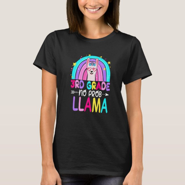 Camiseta Third Team 3rd Grade Teacher Rainbow No Prob Llama (Anverso)