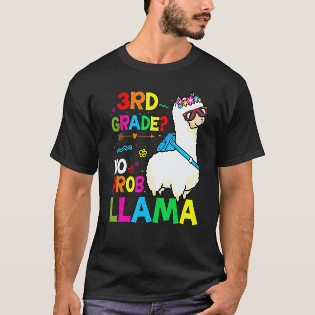 Camiseta Third Team 3rd Grade Teacher Rainbow No Prob Llama (Anverso)