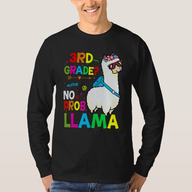 Camiseta Third Team 3rd Grade Teacher Rainbow No Prob Llama (Anverso)