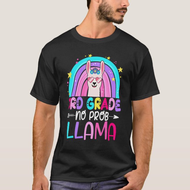 Camiseta Third Team 3rd Grade Teacher Rainbow No Prob Llama (Anverso)